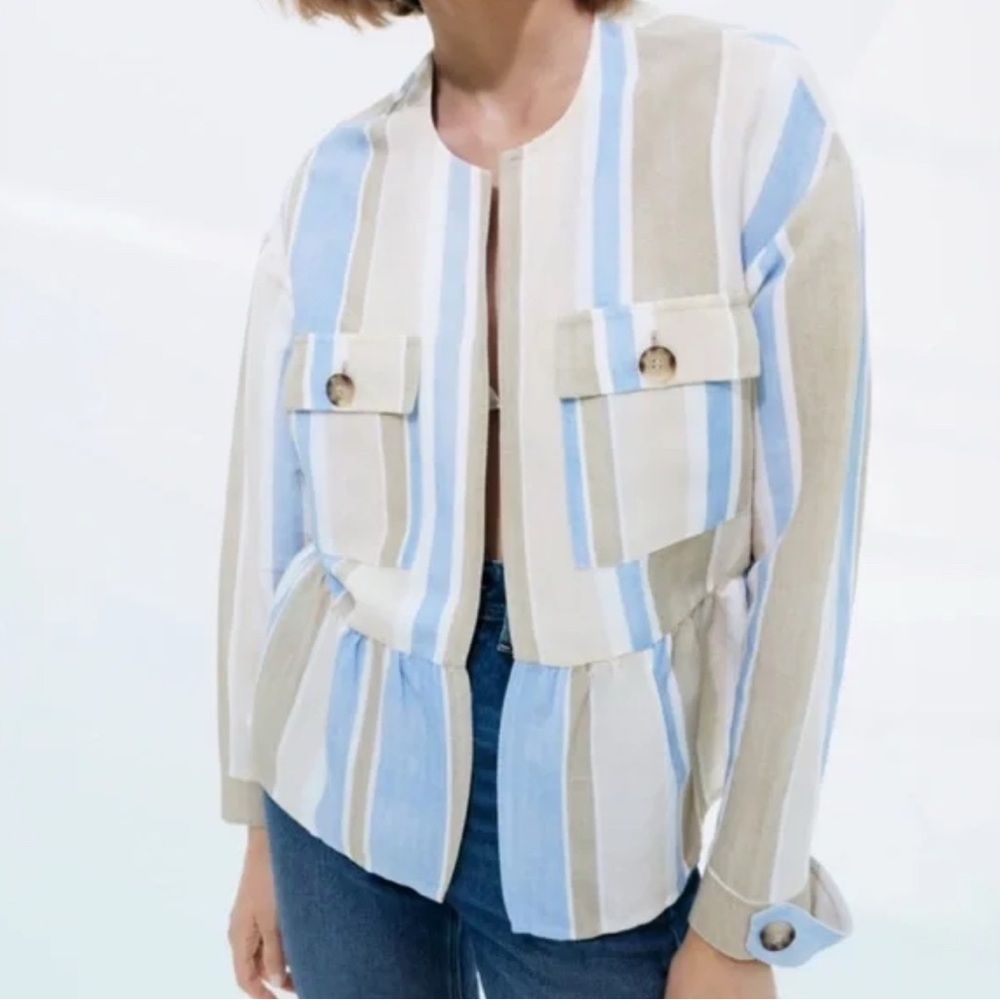 Zara Striped Linen Blend Jacket Size Small